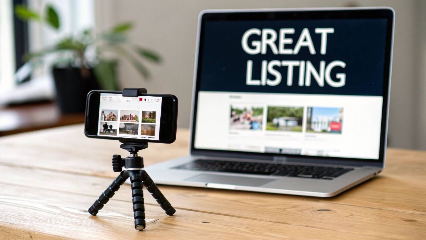 A close-up of a smartphone screen showing a well-crafted online sales listing with a clear title and description.