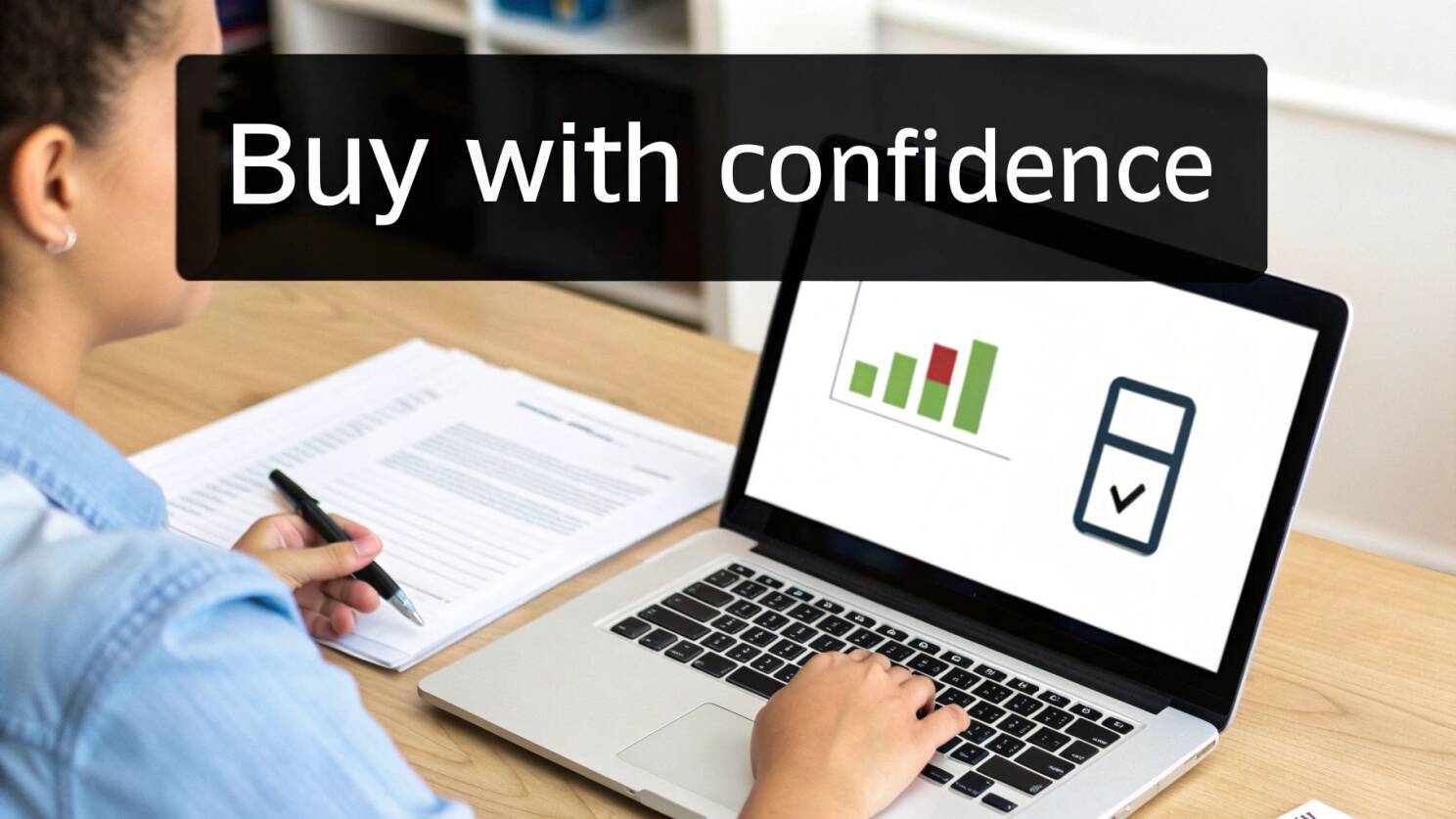 A person checking specifications on a laptop screen