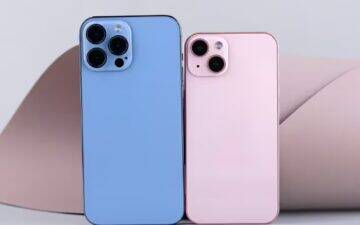 Two iphones in pastel colours.