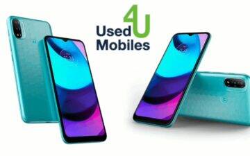 Two Motorola phones with vibrant screens